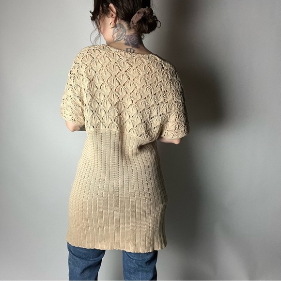 Y2K GAP Cotton Longline Short Sleeve Beige Crochet Cardigan Womens Small - Picture 4 of 8
